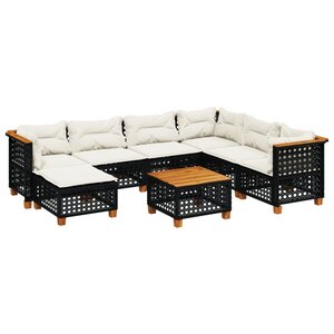 vidaXL Salon de jardin 8 Pièces avec coussins noir résine tressée