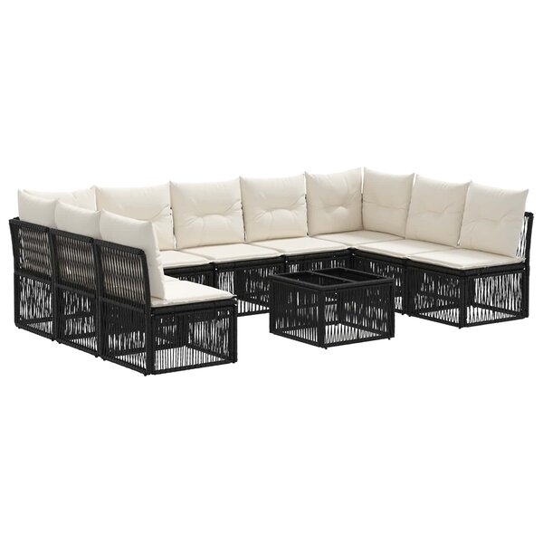 vidaXL Ensemble de canapé de jardin 10 pc Noir polyrotin