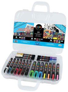 Mallette 20 marqueur à pigment 'street art' avec planche de dessin UNI-BALL