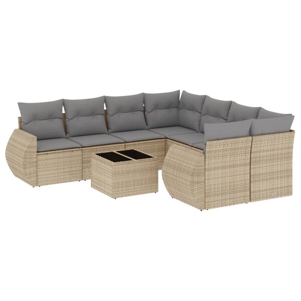 vidaXL Salon de jardin avec coussins 9 Pièces beige résine tressée