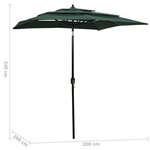 vidaXL Parasol de jardin à 3 niveaux avec mât en aluminium vert 2x2 m