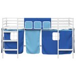 vidaXL Cadre de Lit Mezzanine pour Enfants avec Rideaux Blanc et Bleu