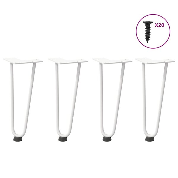 vidaXL Pieds en épingle à cheveux pour table basse 4 pièces Blanc 30 cm Acier massif