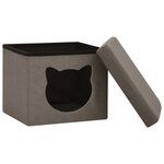 vidaXL Tabouret de rangement pliable avec motif de chat Taupe Tissu