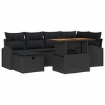 vidaXL Ensemble de canapé de jardin avec coussin 7 Pièces Noir Poly rotin