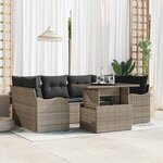 vidaXL Ensemble de canapé de jardin avec coussin 7 Pièces Gris Poly rotin