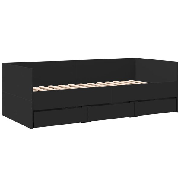 vidaXL Lit de jour avec tiroirs noir 75x190 cm bois d'ingénierie