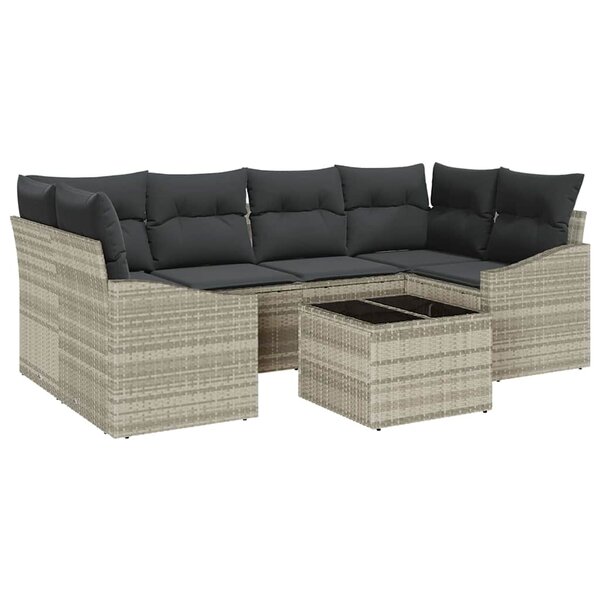 vidaXL Ensemble de jardin 7 pièces avec coussins gris clair en rattan poly