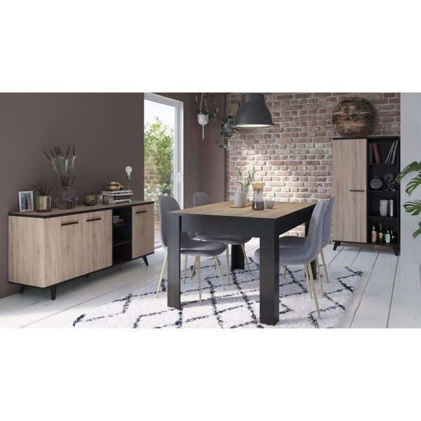 Ensemble séjour enfilade + table haute + vitrine - Décor chêne brossé
