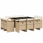 vidaXL Ensemble à manger de jardin et coussins 11 Pièces beige poly rotin