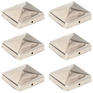 vidaXL Bouchons de poteau de clôture pyramidaux 6 Pièces Inox 71x71 mm