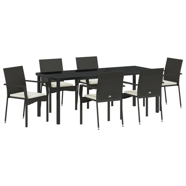 vidaXL Ensemble de Salle à Manger de Jardin avec coussin 7 Pièces Noir