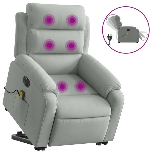 vidaXL Fauteuil inclinable de massage électrique gris clair velours