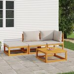vidaXL Salon de jardin 4 Pièces avec coussins gris clair bois massif