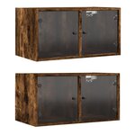 vidaXL Armoires murales et portes vitrées 2Pièces chêne fumé 68 5x37x35cm