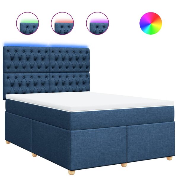 vidaXL Sommier à lattes de lit avec matelas Bleu 160x200 cm Tissu