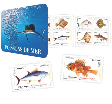 Carnet 12 timbres - Poissons de mer - Lettre verte