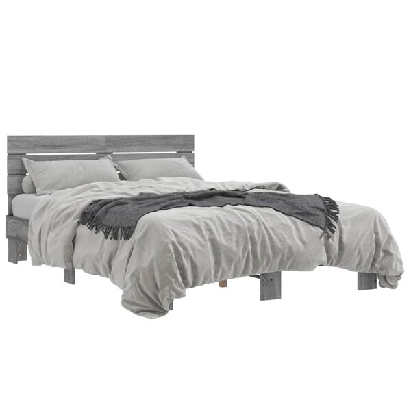vidaXL Cadre de lit sonoma gris 140x200 cm bois d'ingénierie et métal