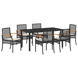vidaXL Ensemble de salle à manger pour jardin 7 Pièces Noir Rotin
