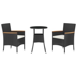 vidaXL Ensemble de bistro de jardin 3 Pièces coussins noir poly rotin