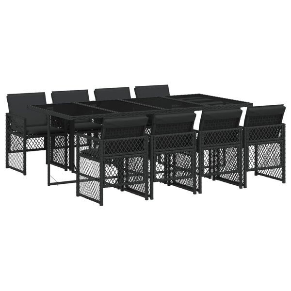 vidaXL Ensemble à manger de jardin 9Pièces coussins noir résine tressée