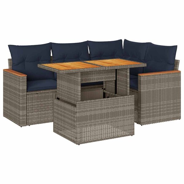 vidaXL Salon de jardin 5 Pièces avec coussins gris résine tressée