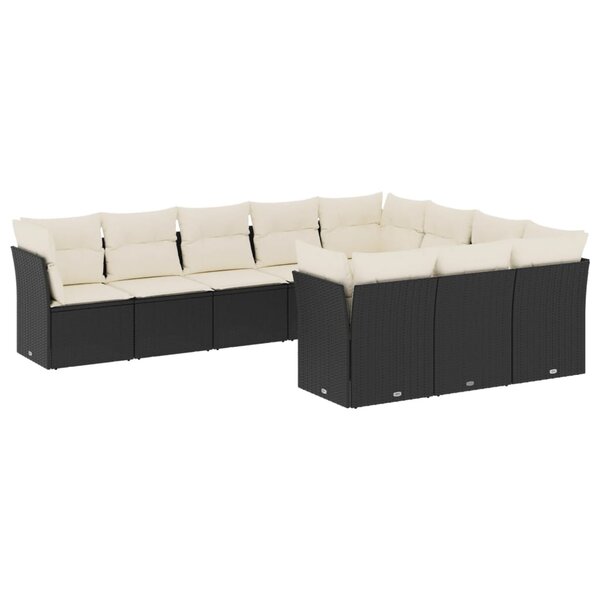 vidaXL Salon de jardin 10 Pièces avec coussins noir résine tressée