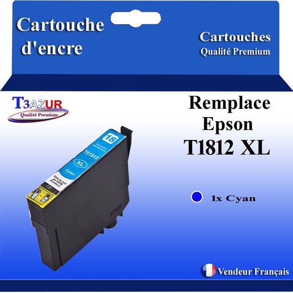 T3AZUR- Cartouche Compatible avec Epson 18XL 18 XL remplace Epson Expression Home XP225 XP30 XP302 XP305 XP312 XP315 XP322 XP325 Cyan