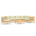 vidaXL Salon de jardin 8 Pièces avec coussins crème Bois de pin massif