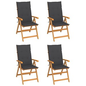 vidaXL Chaises de jardin lot de 4 avec coussins anthracite Teck solide