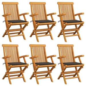 vidaXL Chaises de jardin avec coussins taupe lot de 6 Bois teck massif