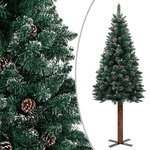 vidaXL Sapin de Noël mince pré-éclairé bois véritable et neige blanche