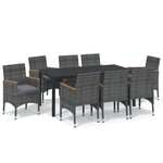 vidaXL Ensemble à manger de jardin coussins 9Pièces Résine tressée Gris