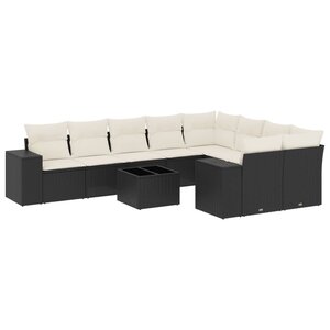 vidaXL Salon de jardin 10 Pièces avec coussins noir résine tressée