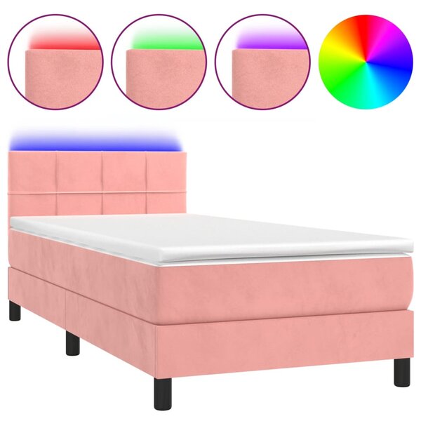 vidaXL Sommier à lattes de lit avec matelas et LED Rose 90x200 cm