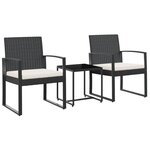 vidaXL Ensemble à manger de jardin avec coussins 3 Pièces noir rotin PP