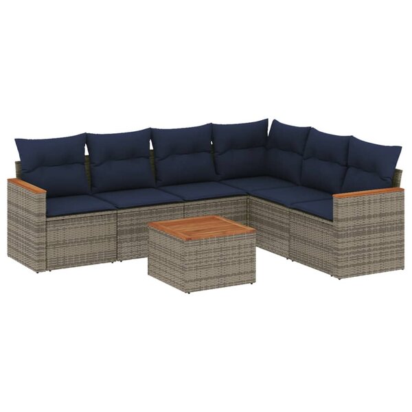 vidaXL Salon de jardin 7 Pièces avec coussins gris résine tressée