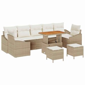 vidaXL Ensemble de canapé de jardin 10 Pièces Beige Poly rotin