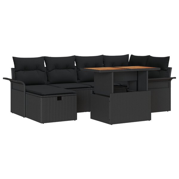 vidaXL Ensemble de canapé de jardin 7 pièces avec coussins en poly rotin noir
