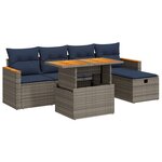 vidaXL Salon de jardin avec coussins 6 Pièces gris résine tressée acacia