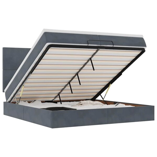 vidaXL Cadre de lit ottoman avec matelas gris foncé 200x200 cm velours