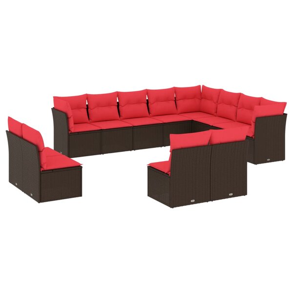 vidaXL Salon de jardin avec coussins 12 Pièces marron résine tressée