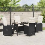 vidaXL Ensemble de salle à manger de jardin   5 pièces avec coussins en poly rotin noir.