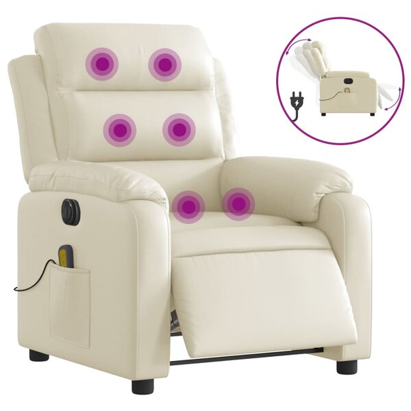 vidaXL Fauteuil de massage inclinable électrique crème similicuir