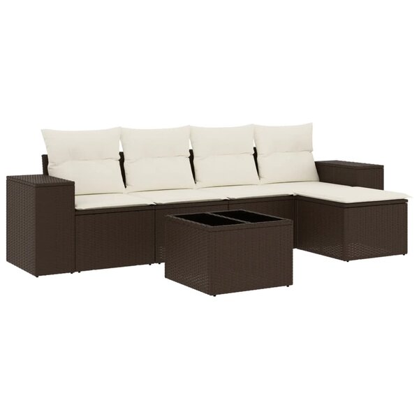 vidaXL Salon de jardin avec coussins 6 Pièces marron résine tressée