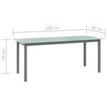 Vidaxl table de jardin gris clair 190x90x74 cm aluminium et verre