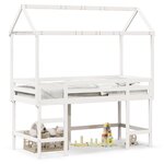 vidaXL Lit superposé et échelle et toit blanc 90x200cm bois pin massif