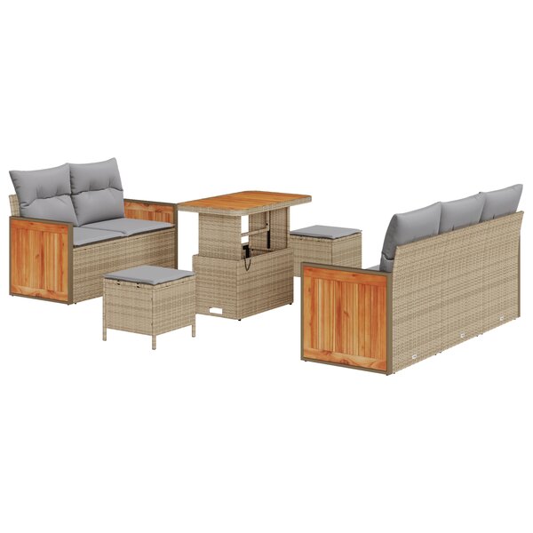 Ensemble de 8 Pièces de Canapé de Jardin avec Coussins Beige Rattan Poly Acacia