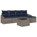 vidaXL Ensemble de Canapés avec coussin 6 Pièces Gris et marine polyrotin