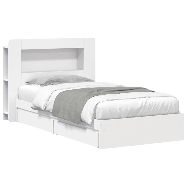 vidaXL Cadre de lit avec rangement Blanc 90 x 200 cm Bois d'ingénierie